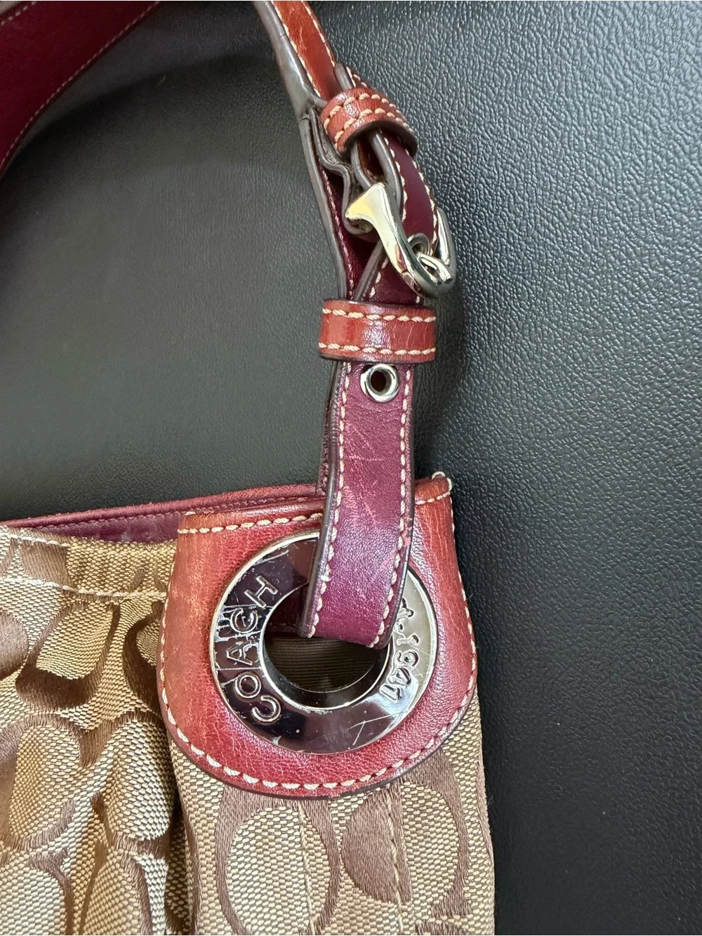 Coach Brown Signature Canvas Hobo with Rust Leather Trim